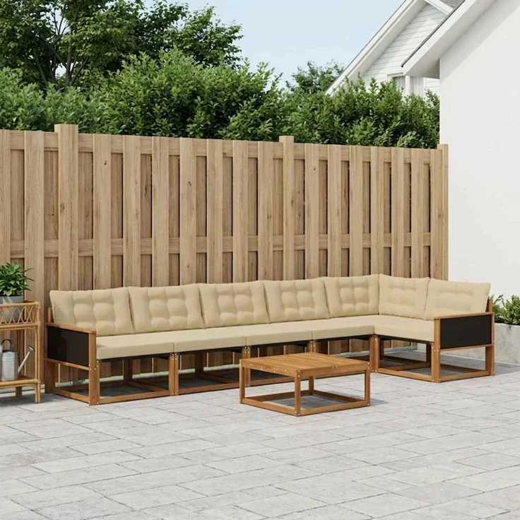 vidaXL Outdoor-Sofagarnitur mit Kissen 7 pcs Natur und Beige 3381465 – Bild 1