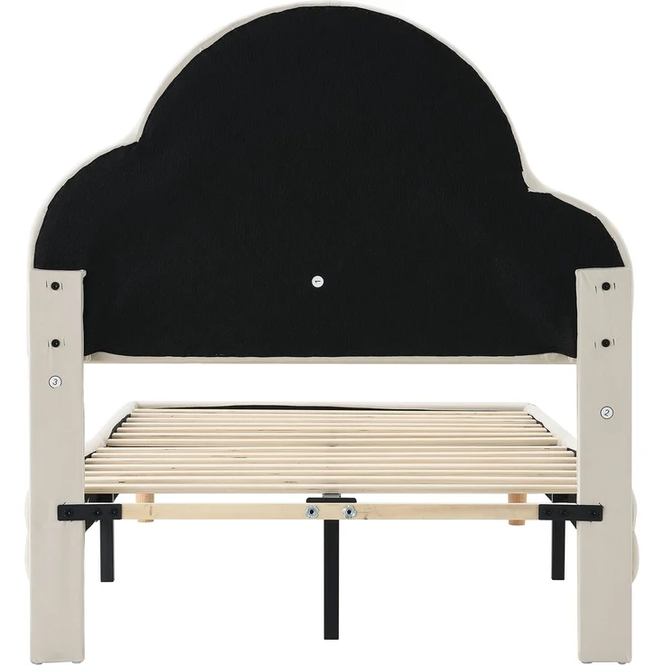 U-life Polsterbett 90x200 cm, Einzelbett und Kinderbett, mit wolkenförmigem Kopfteil, LED-Lichtleiste und Samtbezug, Beige – Bild 9