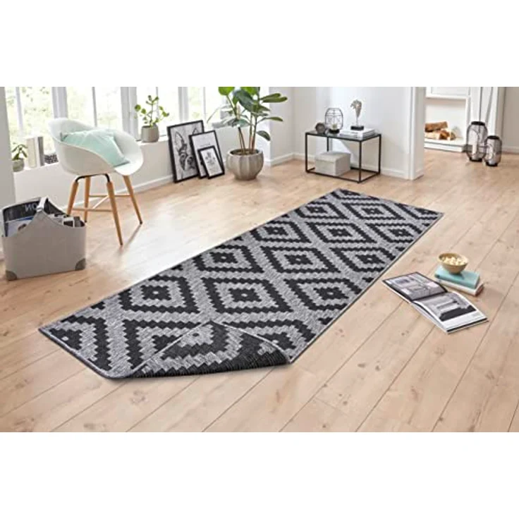 In- & Outdoor Teppich Malta Schwarz Silber - 80 x 350 x 0,5 cm – Bild 2