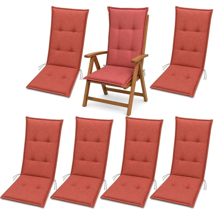 BURI 6x Auflagen Set Hochlehner für Gartenstühle 120x48x7cm Sesselauflagen Polster UV Lichtecht - Gartenstuhlauflagen Stuhlkissen mit Dicker Schaumstoff Füllung (Terrakotta) – Bild 1