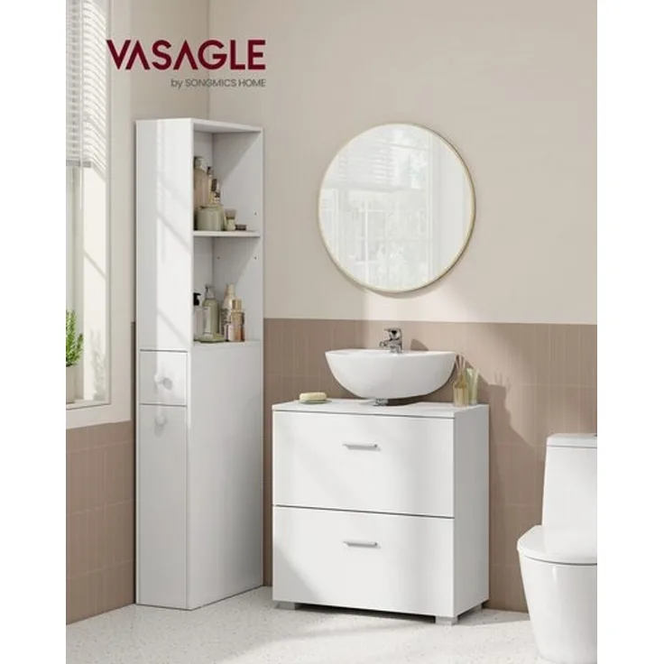 VASAGLE Unterschrank mit Schubladen, Badschrank mit hohen Füßen, Aufbewahrungsschrank, 60 x 30 x 63,8 cm, weiß