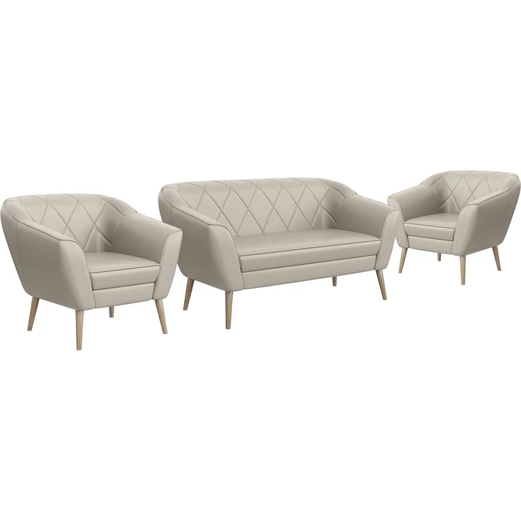 MEBLINI Sofa-Set GISELA 2+1+1 - Beige Kunstleder - für Wohnzimmer - Mini Lounge für vier Personen - Küchensofa - Sofa Klein - Sitzgarnitur - Polstergarnitur - Sofagarnituren – Bild 1