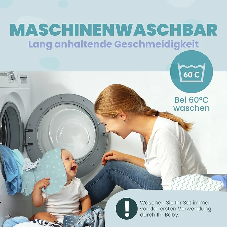 2X Spannbettlaken aus 100% Baumwolle mit Gummiband - 1X Matratzenschoner aus 100% wasserdichtem Material - 3er-Set - 55x90 cm - Blau – Bild 6