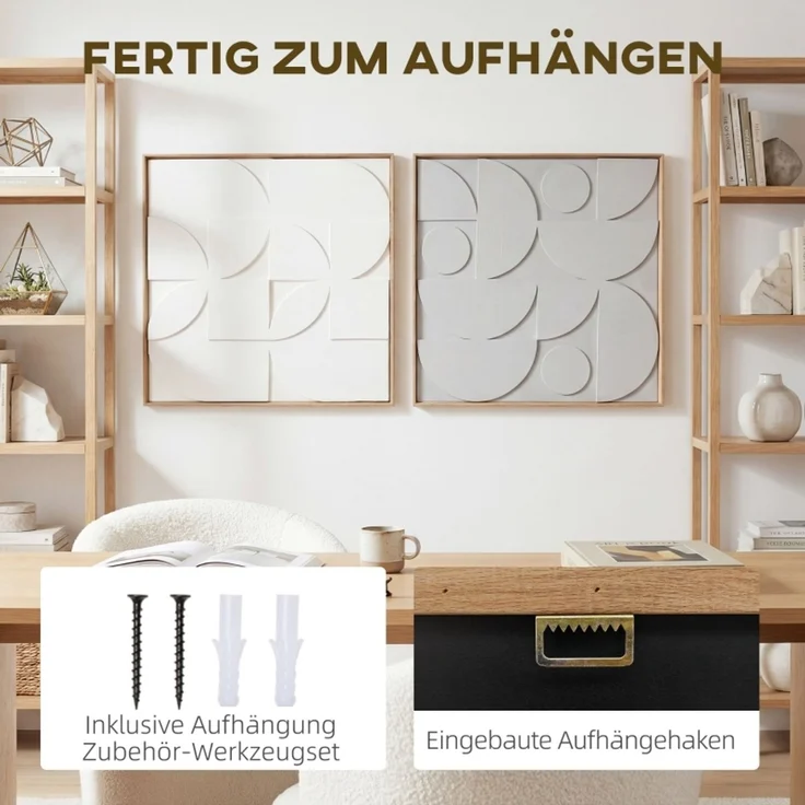 Wanddeko 3D 2er Set geometrisch Wanddekoration Modern Wand Deko für Wohnzimmer, Flur, 80 x 3,5 x 80 cm, Weiß--Weiß--80x3.5x80cm--YOUDENOVA – Bild 5