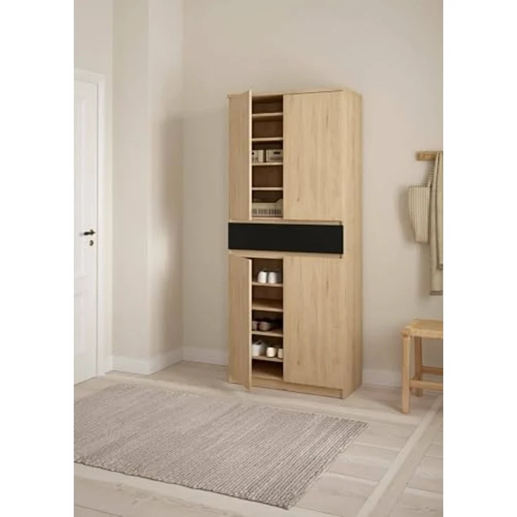 Dmora - Schuhschrank Nolwenn, Schuhregal, Mehrzweck-Eingangsgarderobe, Möbel für Schuhe, 80x40 h192 cm, Eiche und Schwarz – Bild 5