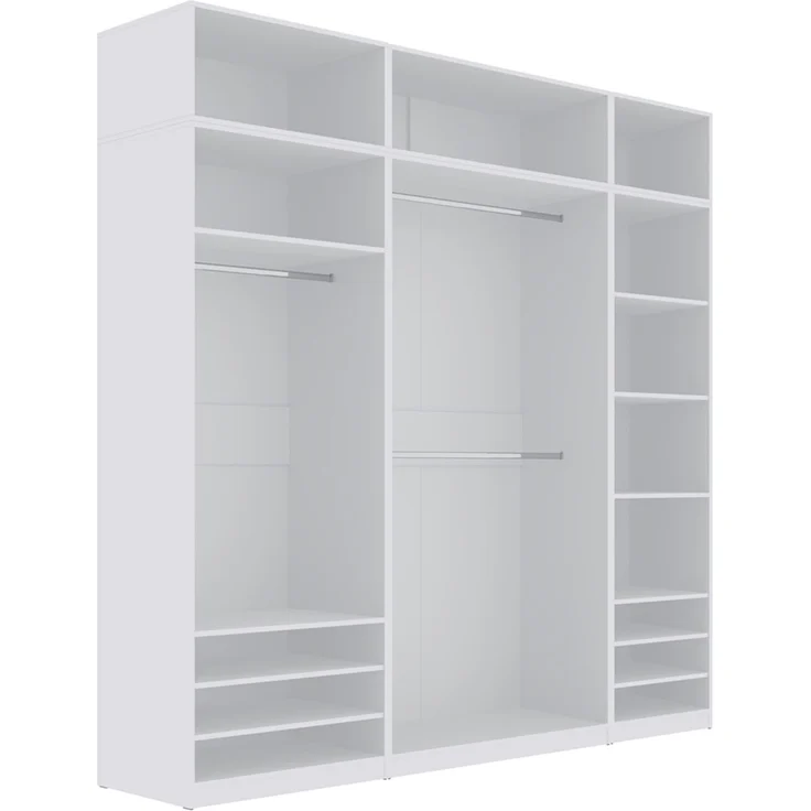 Marmex Möbel Tres Set-M/N (B) hoher offener Eckschrank, Schrankset mit Aufsatz für das Schlafzimmer, geräumiger Kleiderschrank für Kleidung und Schuhe, laminierte Spanplatte, weiß 181/100x246x51 cm – Bild 3