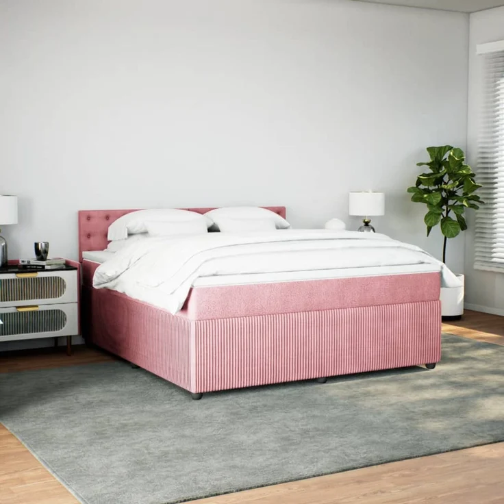 vidaXL Boxspringbett mit Matratze Rosa 180x200 cm Samt 3287823 – Bild 3