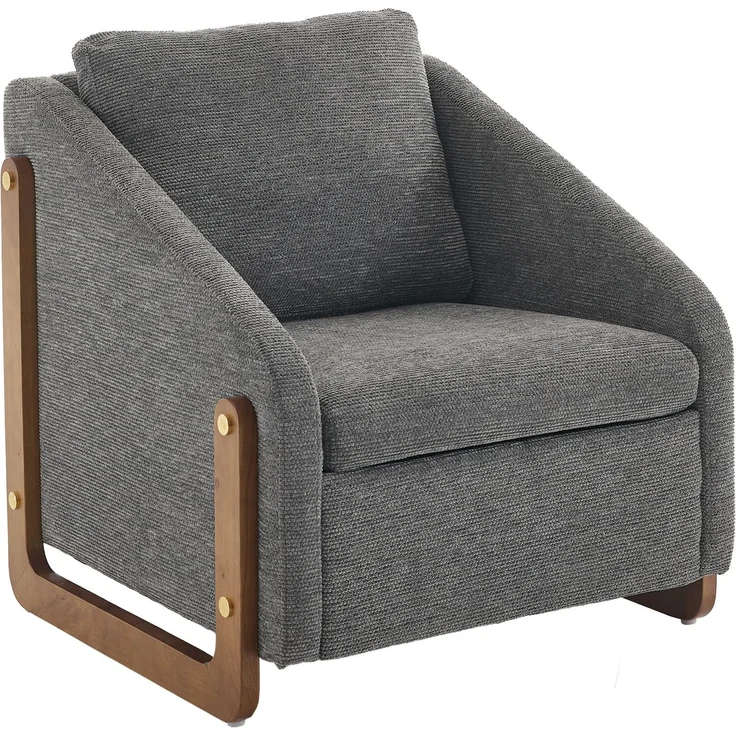 Chenille-Grau Loungesessel mit Holzarmlehnen, ergonomischem Design, kompakter Größe & hoher Belastbarkeit – Bild 10