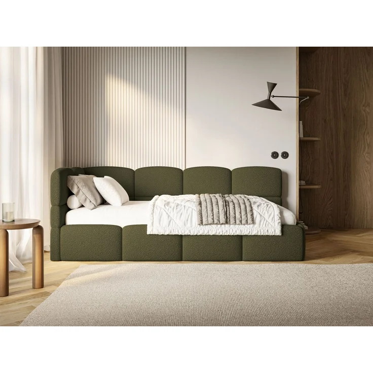 Selsey 'Cloudy' Jugendbett links, Rausfallschutz, Bouclé Olivgrün, 90x200 cm – Bild 8