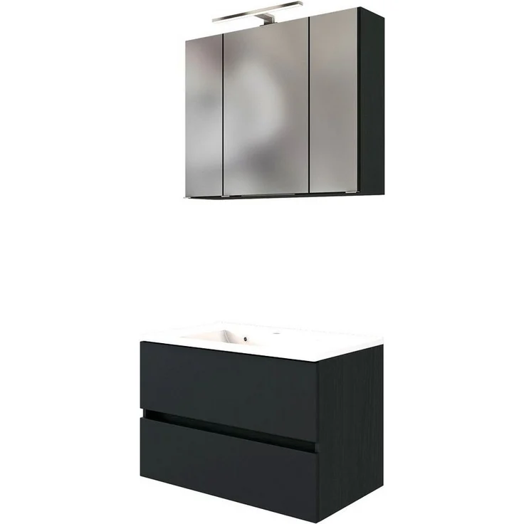 Badezimmer LED Spiegelschrank 80 cm ARLON-03 in matt grau BxHxT: 80 x 66 x 20 cm – Bild 2