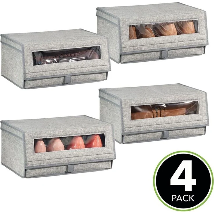 4er-Set Schuhaufbewahrung aus Stoff mDesign stapelbare Schuhbox grau – Bild 2