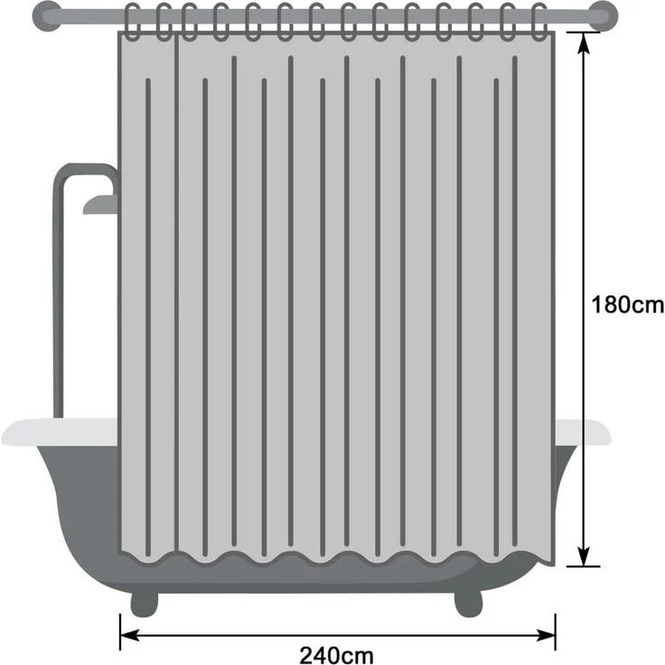 Duschvorhang 240x180 Weiß Wasserdicht Anti-Schimmel 16 Ringe EurCross – Bild 7