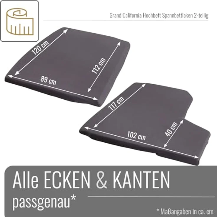 BLACK FOREST FOX Spannbettlaken Spannbettlaken VW Grand California 600 2 tlg. Hochbett OEKO-TEX®, Baumwolle, Gummizug: rundum – Bild 3