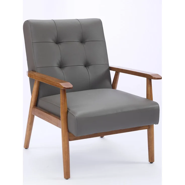 DESVIAE Sessel mit Pull-Point-Nähten aus Leder und Holz Grau, 64 x 80 x 83 cm – Bild 8