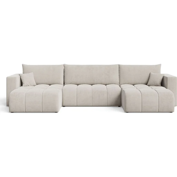 GRAINGOLD Ecksofa U-Form Neva U, Ecksofa mit Schlaffunktion, Bettkasten, mit losen Kissen, Velour-Stoff, Beige – Bild 2