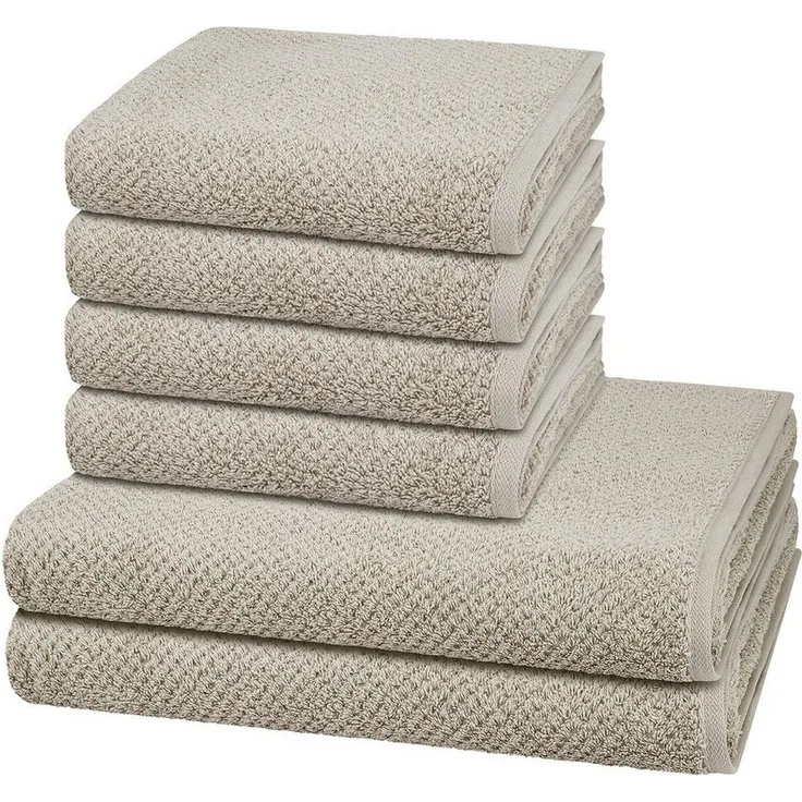 Cawö Pure 6 tlg. Frottier-Set - 4 X Handtuch (50 X 100cm), 2 X Duschtuch (80 X 150cm) - 494 g/m2 - Kreide