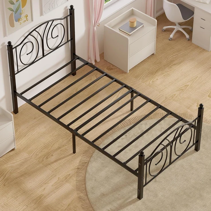 VECELO Bettrahmen 90x200 cm, Metallbett mit Hohem Kopfteil und Fußteil, Moderner Minimalistischer Jugendbett für Schlafzimmer Gästezimmer Viel Stauraum unter dem Bett, Schwarz – Bild 8