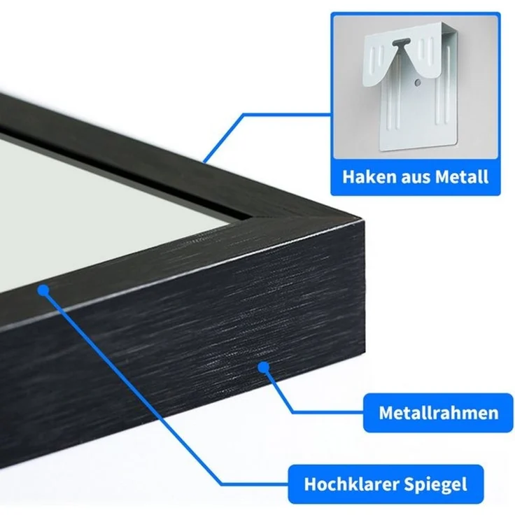 Hopibath Ganzkörperspiegel für Wohnzimmer Spiegel groß für Flur Kinderzimmer Hotel Garderobe (Standspiegel Eckig, mit Alurahmen, 5mm Glas), 150x50, 160x40, 140x40 cm – Bild 4