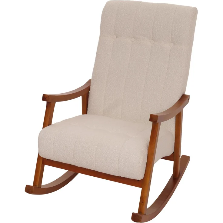 Schaukelstuhl HWC-K10, Relaxsessel, Holz FSC® Stoff/Textil Bouclé (450g/m²) ~ beige, Gestell Walnuss-Optik – Bild 8
