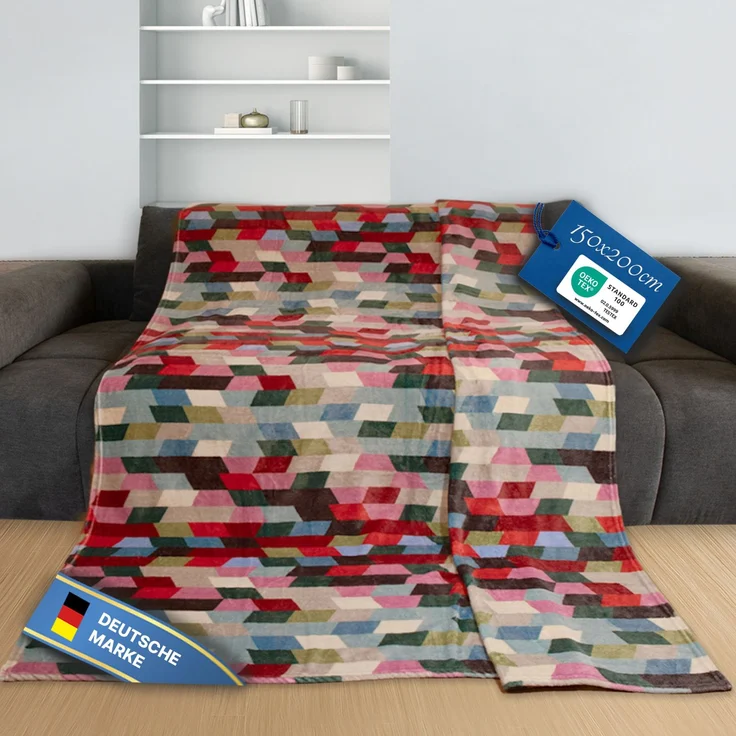 Bestlivings Wohndecke 150x200cm in 2 Designs, Kuscheldecke für Wohnzimmer, hochwertiges Cashmere-Feeling, antistatischer Sofaüberwurf pflegeleicht Trapez – Bild 2