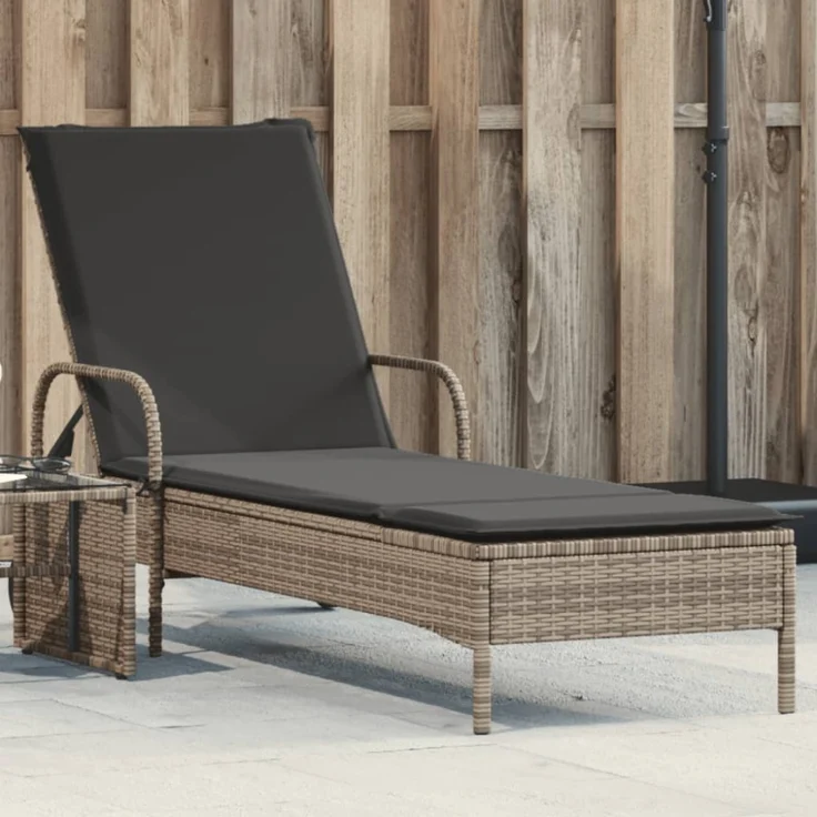 vidaXL Sonnenliege mit Rollen und Auflage Grau Poly Rattan 368310 – Bild 1
