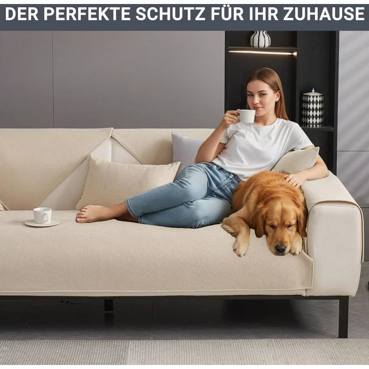 Agger Sofaschoner Sofa Überzug Weiche Chenille Sofabezug Hund Katze Sofaschoner, Anti Rutsch Vintage Couch Überzug für 1 2 3 4 Sitzer Sofa – Bild 2