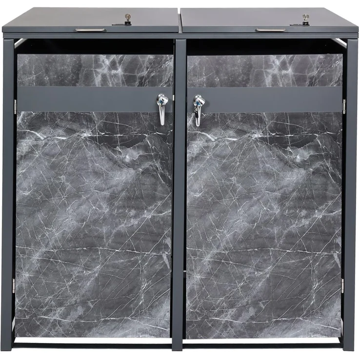 2er Mülltonnenverkleidung HWC-J82, Mülltonnenbox, erweiterbar, Metall 50kg, anthrazit ~ Marmor-Optik dunkel – Bild 5