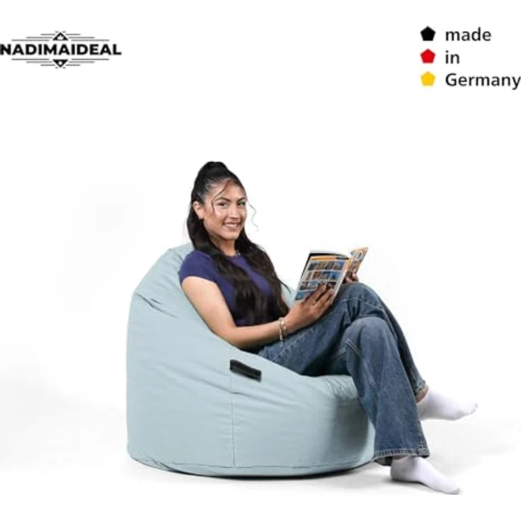 Nadimaideal Sitzsack Tropfenform Kastanie | Bodenkissen für Kinder & Erwachsene | Indoor & Outdoor | Gaming Sitzsack - Sitzkissen - Beanbag | Füllung EPS Perlen (Grau, XXL-Durchmesser 88 cm) – Bild 7