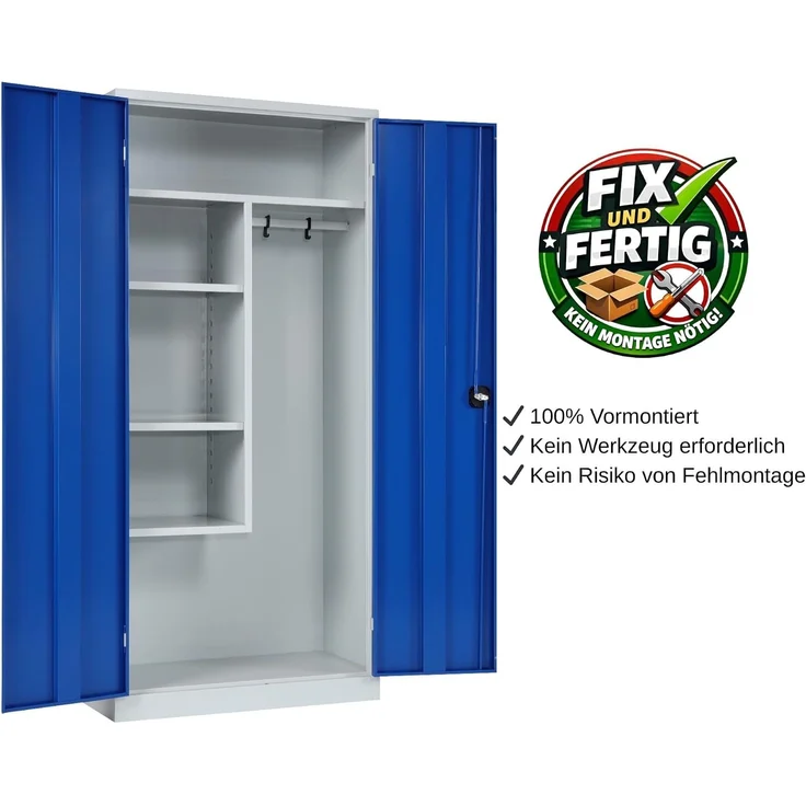 Putzmittelschrank, 92x195x42cm, grau/blau – Bild 4