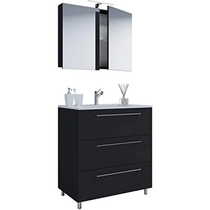 VCM Badmöbel Waschtisch Badinos 914355 Schwarz H. 145 x B. 60 x 46 cm