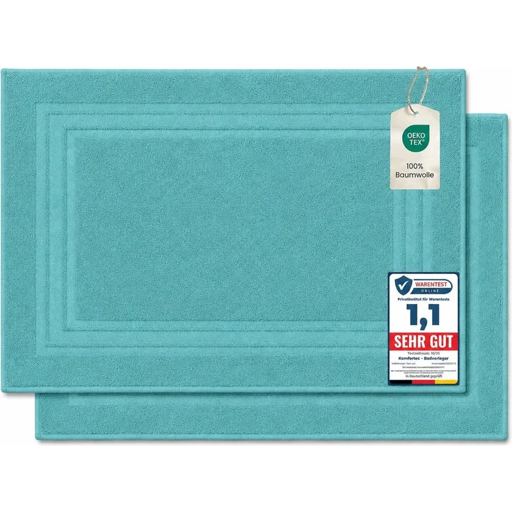 Komfortec Badematte Badvorleger aus 100% Baumwolle, Waschbar Duschmatte, Frottee, Rechteckig, 600 g/m², 2er Set, Saugfähig & Schnelltrocknend – Bild 1