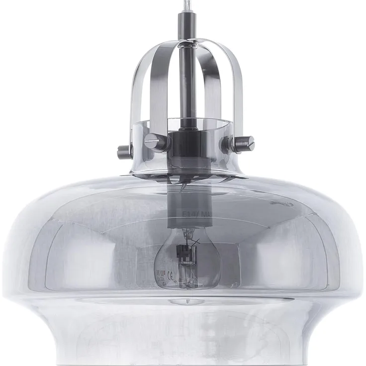 'Wiltz' Hängeleuchte Grau Rauchglas und Metall mit Schirm in Glockenform Industrielles Design