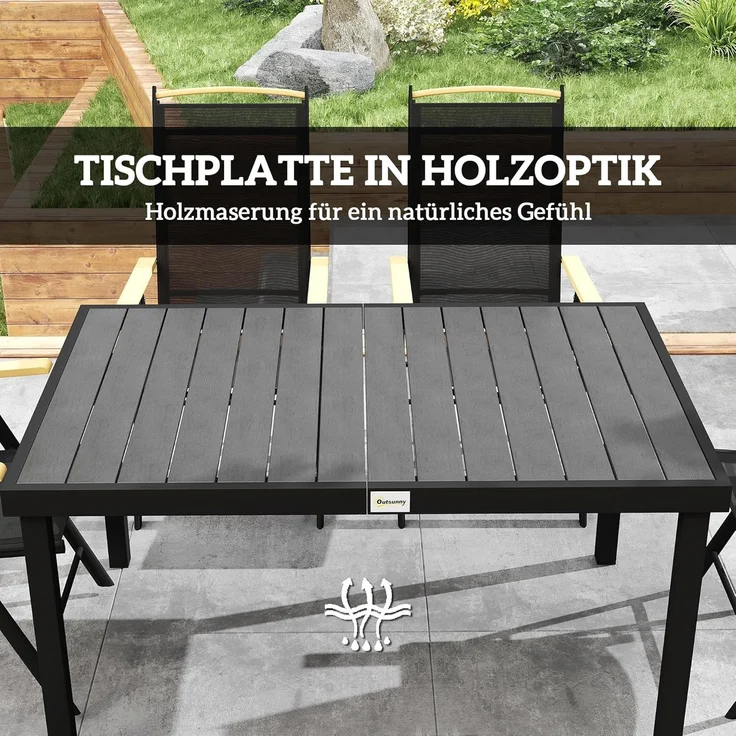 Outsunny Garten-Essgruppe Sitzgruppe klappbar 7tlg. 1 Tisch+6 Stühle Gartenmöbel Set, (Balkonmöbel, 7-tlg, Balkonset), Schwarz 140L x 90B x 74H cm – Bild 6