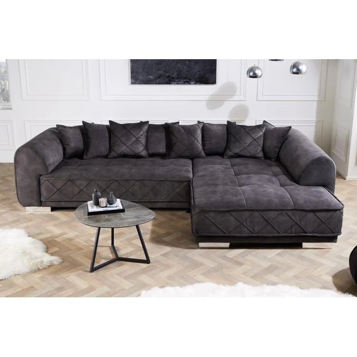 riess-ambiente Ecksofa DECADENCIA 320cm dunkelgrau · XXL Couch aus Samt inkl. 8 Kissen, Einzelartikel 1 Teile, Big-Sofa in L-Form · Ottomane beidseitig montierbar · Modern Design – Bild 4