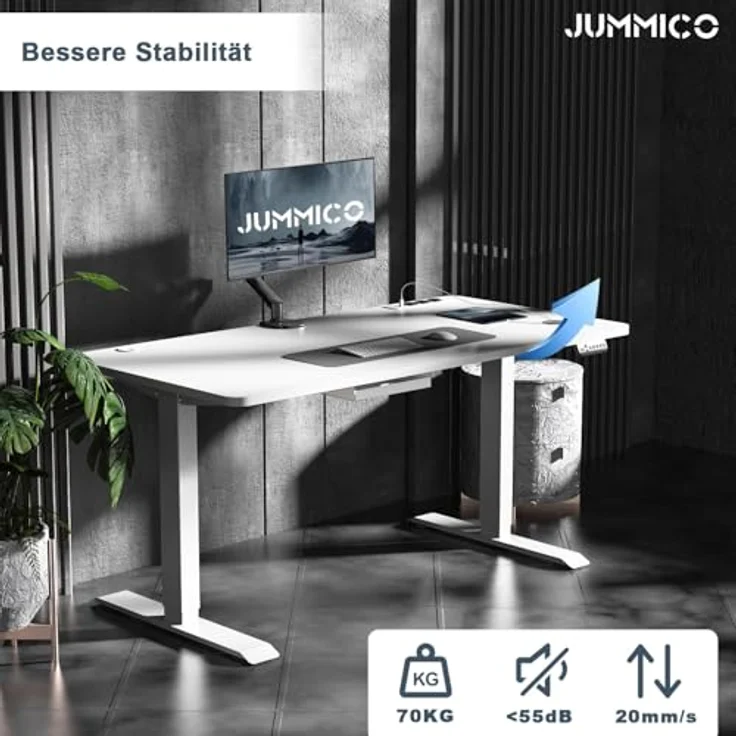 JUMMICO Höhenverstellbarer Schreibtisch 180x80 cm mit Kabelloser Ladestation und Euro-Steckdose mit USB, Schreibtisch Höhenverstellbar Elektrisch Stehtisch, Standing Desk Weiß – Bild 6