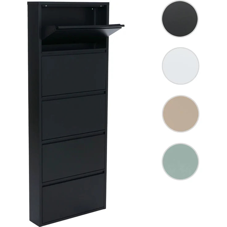 Schuhkipper HWC-R25, Schuhschrank Schuhregal, 5 Kippfächer für 15 Paar Schuhe, Metall 169x66x16cm ~ schwarz – Bild 10