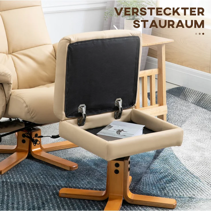 DESVIAE Sessel mit Massagefunktion und Fußhocker 80x99x86 cm Polyester Cremeweiß – Bild 5