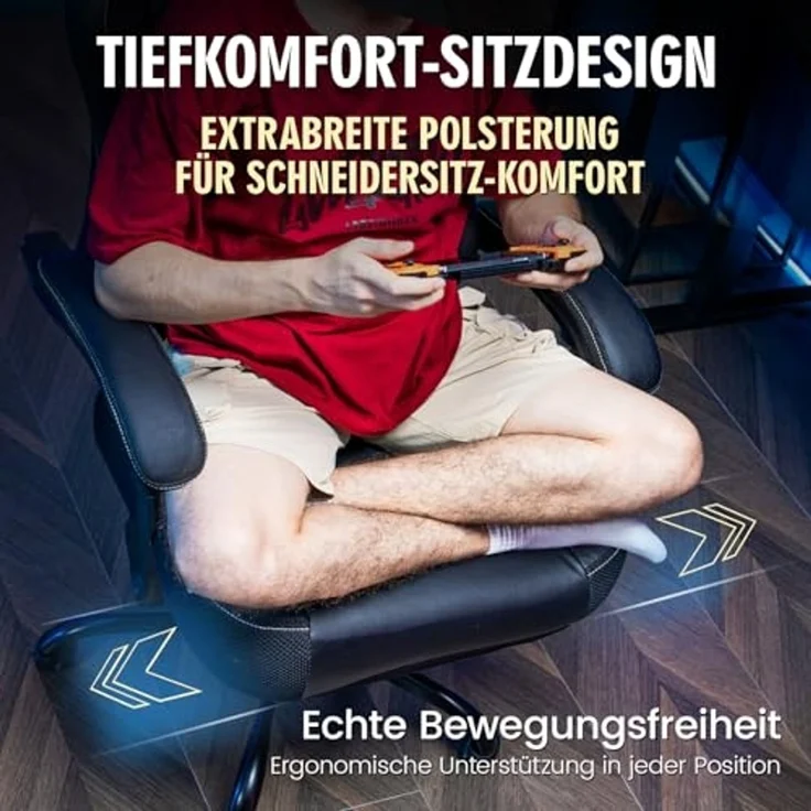 GTPLAYER Gaming Stuhl, Ergonomischer Gamer Sessel mit Fußstütze, Bürostuhl Höhenverstellbar mit Kopf- und Lendenkissen,Drehstuhl aus Kunstleder schwarz – Bild 5