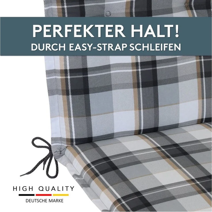 LILENO HOME Hochlehnerauflage Gartenstuhl Auflage, bequeme Sitzauflage für Gartenmöbel, Stuhlkissen, (2 St, 2er Set), Polsterauflage Karo Grau, Sitzpolster für Klappstühle – Bild 4