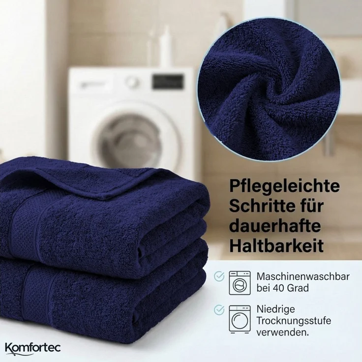 Komfortec 8er Handtuch Set aus 100% Baumwolle, 4 Badetücher 70x140 und 4 Handtücher 50x100 cm, Frottee, Weich, Towel, Groß, Navy Blau – Bild 4