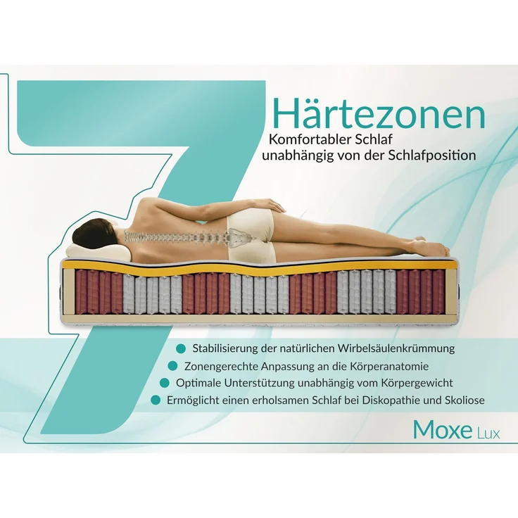 7-Zonen-Taschenfederkernmatratze H3 mit HR & PU-Schaum, ergonomisch, punktelastisch & für Allergiker geeignet – 200 x 200 cm – MOXE - LUX – Bild 4