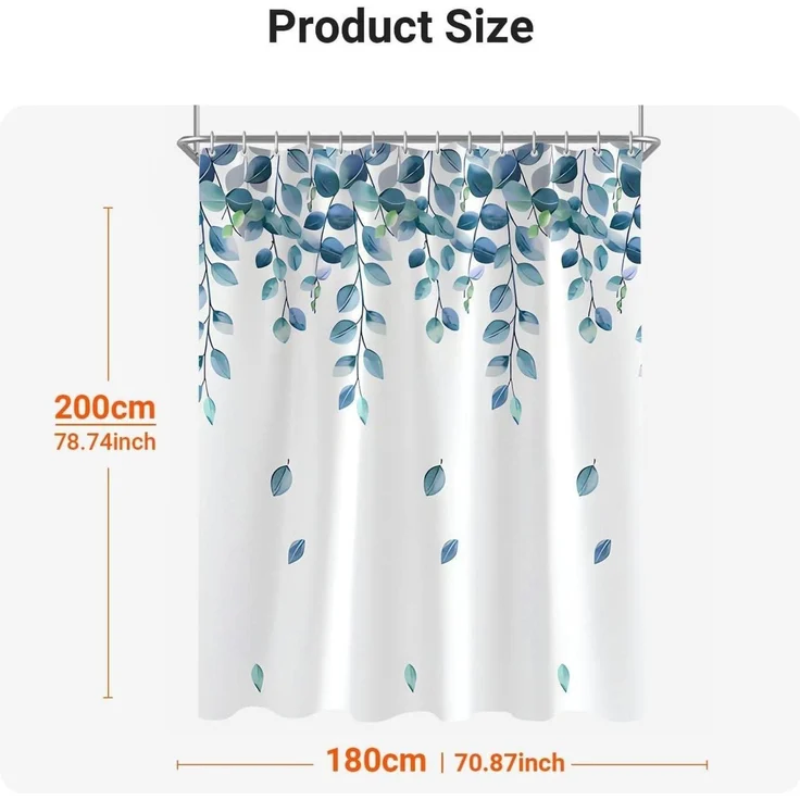Duschvorhang Grün Blätter 180x200cm Antischimmel Textil Badevorhang 1er Pack – Bild 6