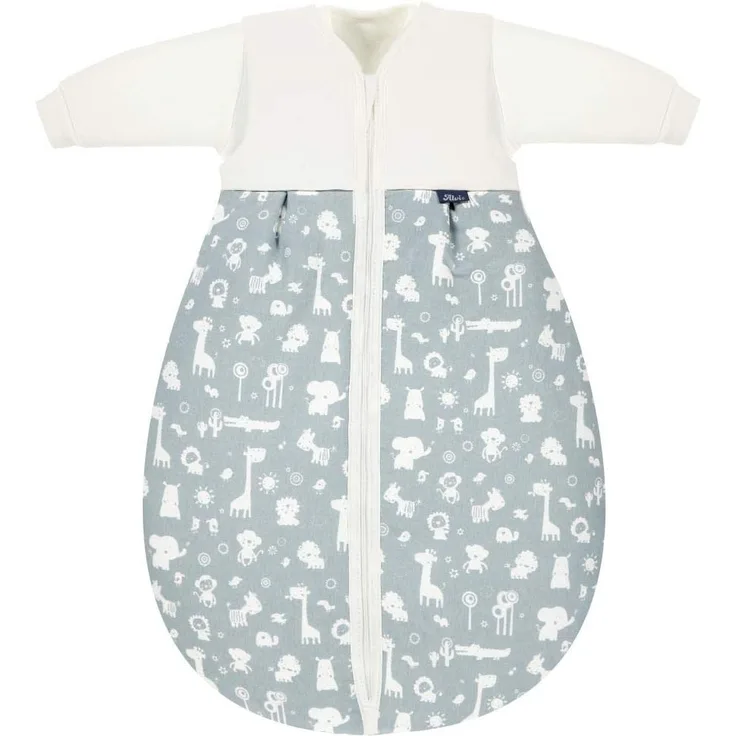 Alvi Kombi-Schlafsack | Ganzjahres Baby-Schlafsack 2-teilig | Innensack mit Ärmel & gefütterter Außensack | Temperaturen von 15 bis 30°C, Größe:110, Design:Zootiere puderblau