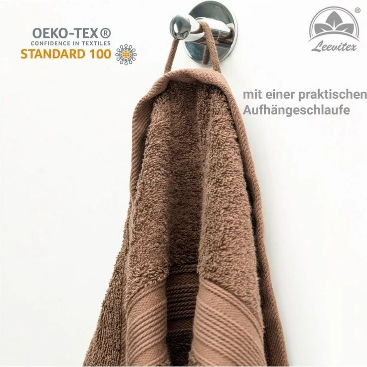 leevitex® Duschtuch 2er Set Duschtuch Frottier XL, 70 x 140 cm, saugfähig und fusselfrei, gestreifte Bordüre – Bild 3