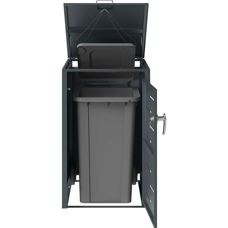 STEELSØN 'Diorus' Mülltonnenbox 1er 240 Liter, anthrazit, Mülltonnenverkleidung aus Stahl mit Sichtstreifen, wetterfest, 116x80x69 cm, abschließbare Müllbox für 1 Tonne – Bild 10
