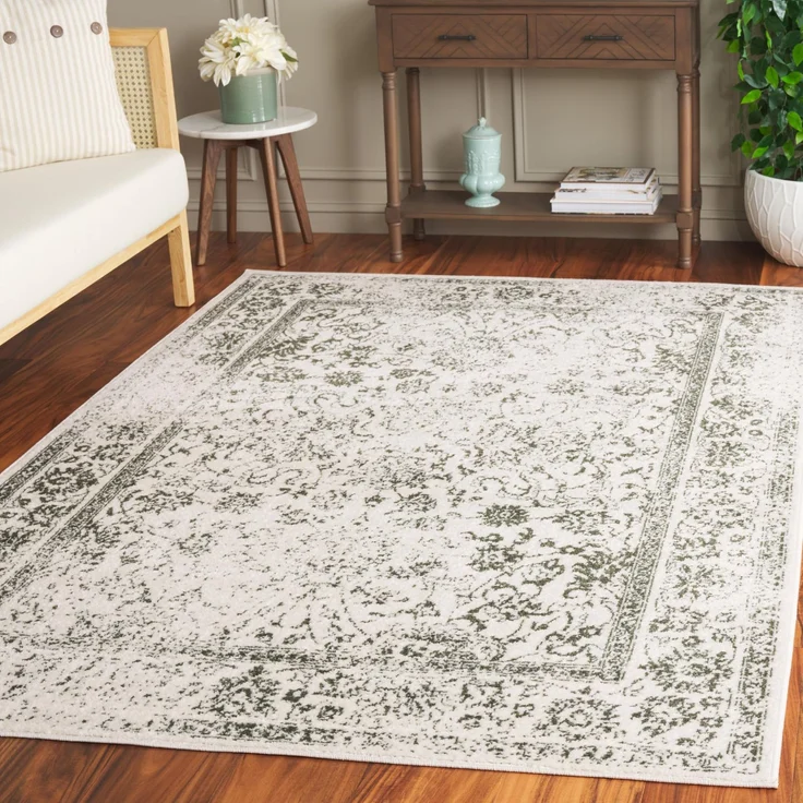 Safavieh Teppich 155x229 cm - Adirondack Collection - Transitional Design, Elfenbein & Dunkelgrün, Pflegeleichte Synthetikmischung, Ideal für Wohnzimmer, Schlafzimmer, Büro