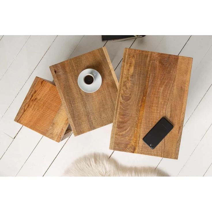 riess-ambiente Beistelltisch MAKASSAR 45cm natur (Set, 3-St), Massivholz · Handarbeit · Holztisch · Mangoholz – Bild 3