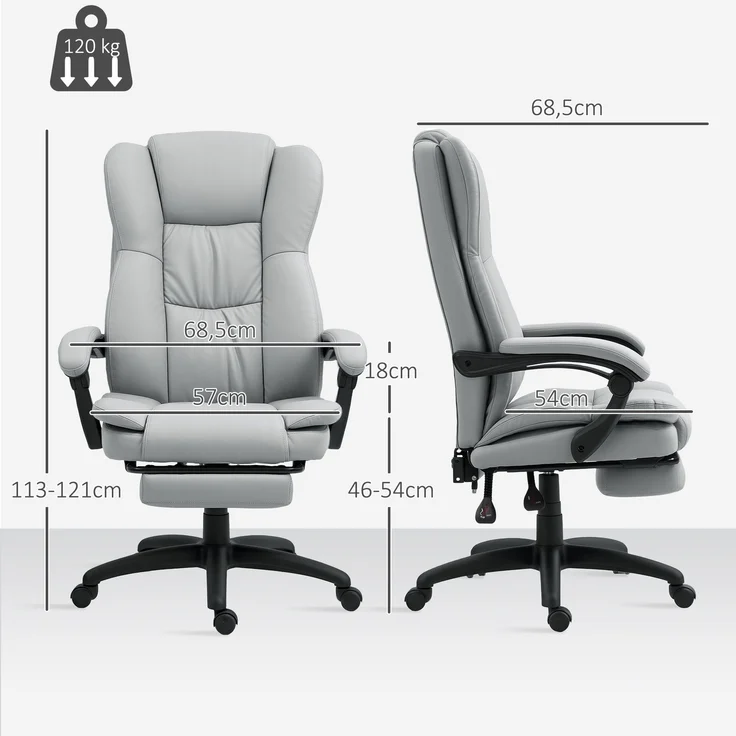 MELAYR, Bürostuhl mit Massagefunktion, Höhenverstellbar, 82 x 35 x 66 cm, Grau – Bild 5