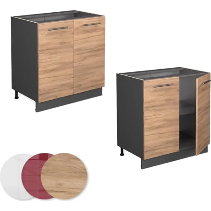 Vicco Spülenunterschrank Fame-Line, Goldkraft Eiche/Anthrazit, 80 cm mit Regal, AP Anthrazit – Bild 8