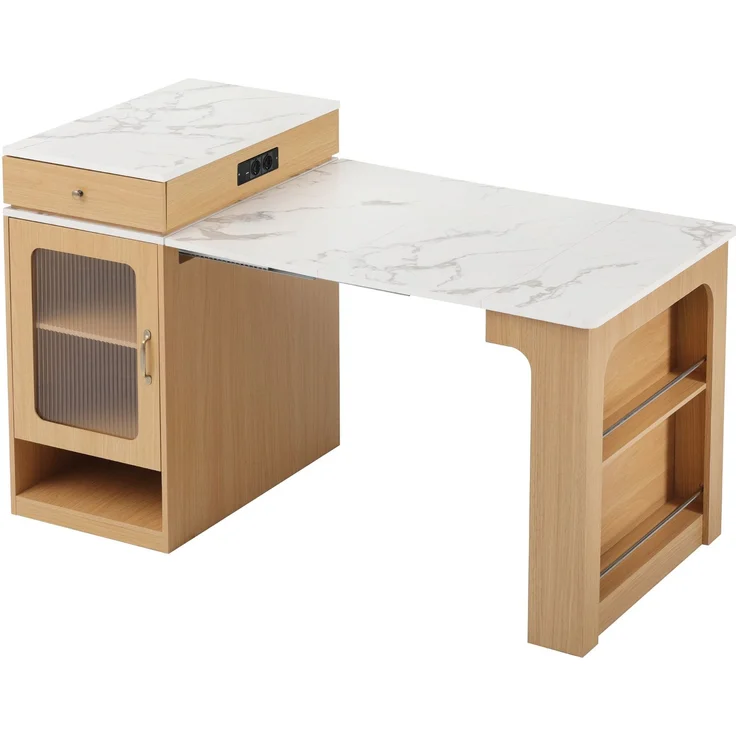Merax Kücheninsel mit Rollen, Ausziehbarer Esstisch mit abnehmbarer Tischplatte, Bartisch mit Steckdosenleisten, dient als Kücheninsel, Anrichte, Sideboard oder Bartisch für Küche und Esszimmer (Natur) – Bild 10